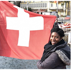 Student with Swiss flag