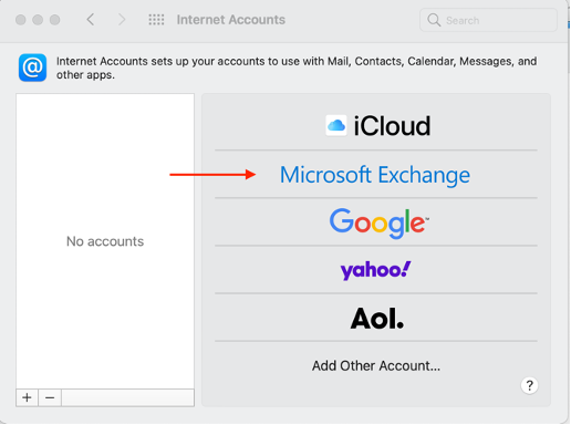 Screenshot of selecting Microsoft Exchange