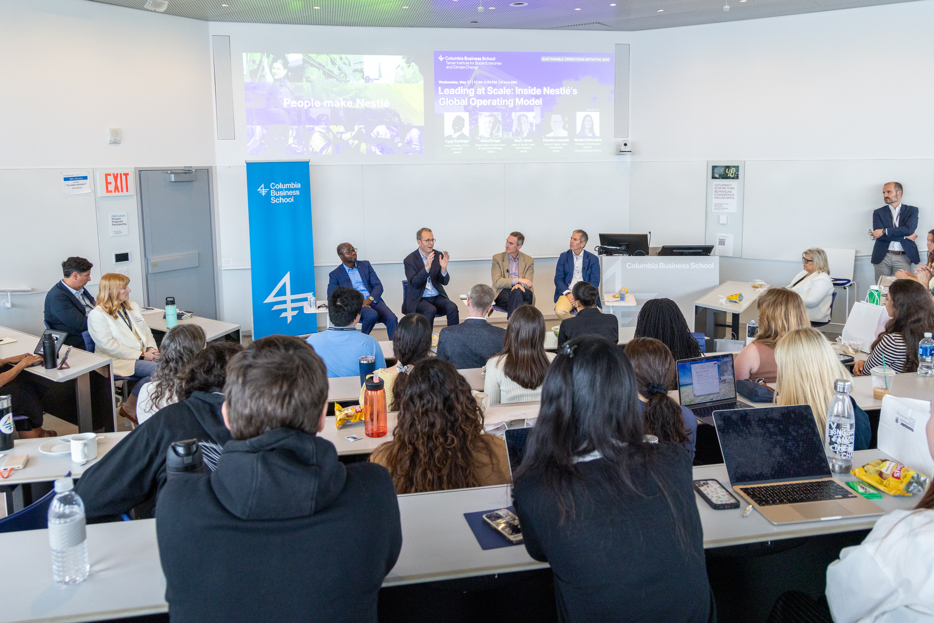 A panel hosted by the Tamer Institute for Social Enterprise and Climate Change’s Sustainable Operations Initiative brought together four of Nestlé’s top supply chain and operational leaders.