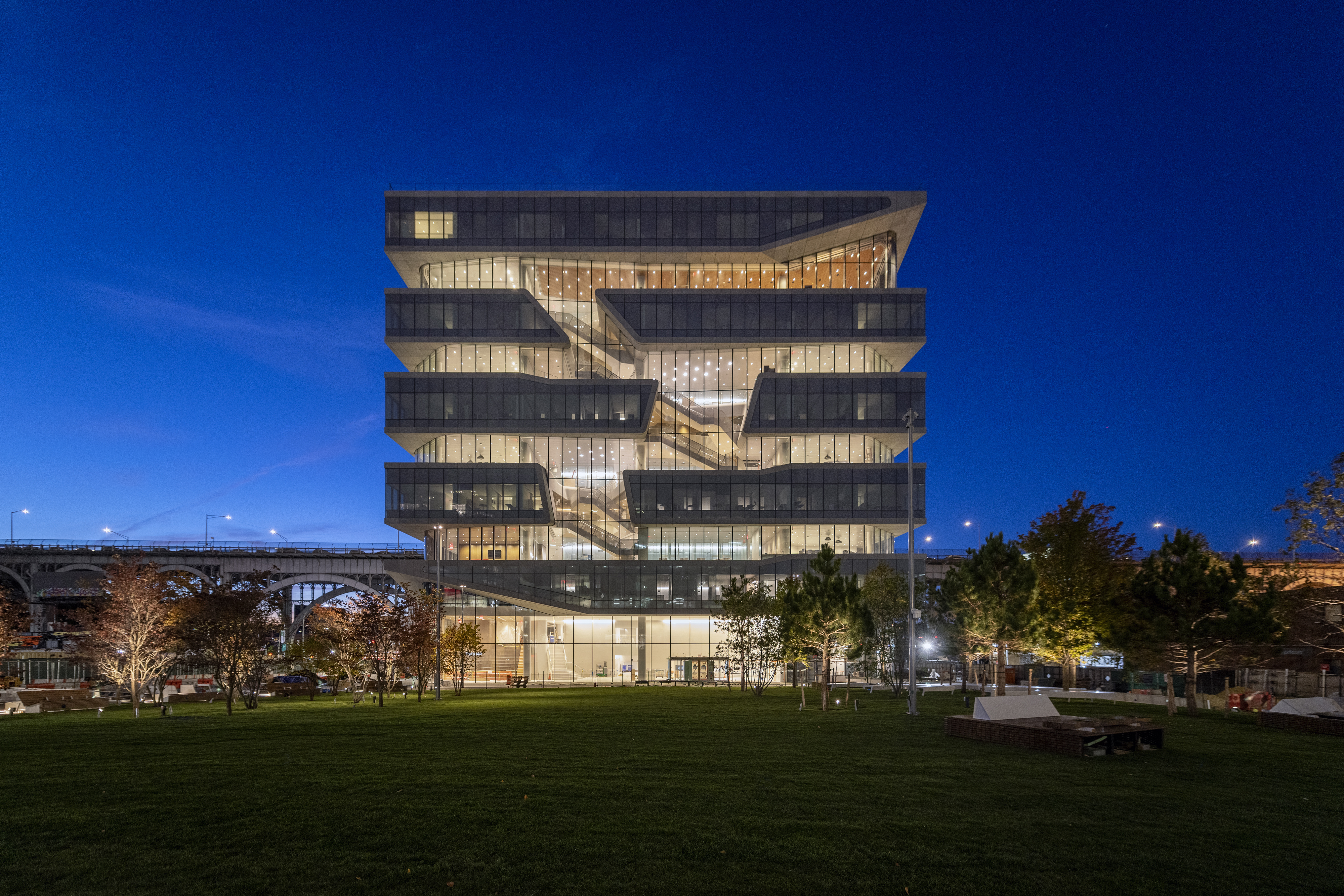 Manhattanville campus at night
