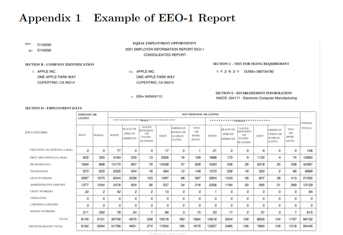 Example of an EEO-1 report