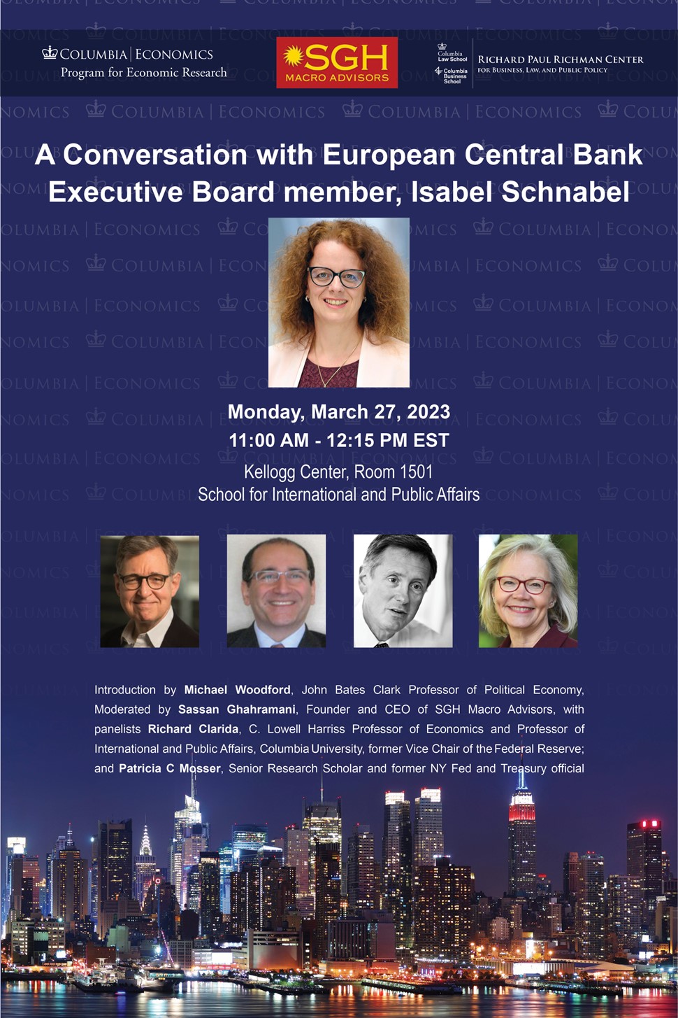Flyer for event: Conversation with European Central Bank Executive Board Member Isabel Schnabel