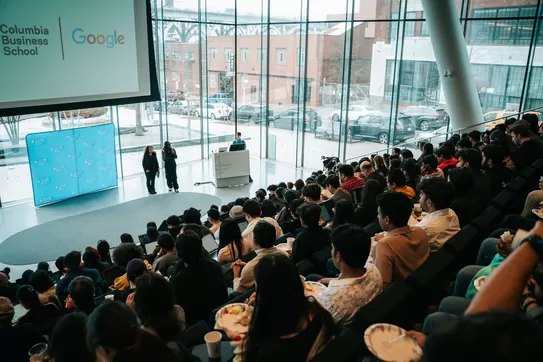 An audience during Columbia Business School's NYC Build With AI Hackathon.