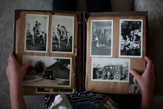 black and white photos in a photo album