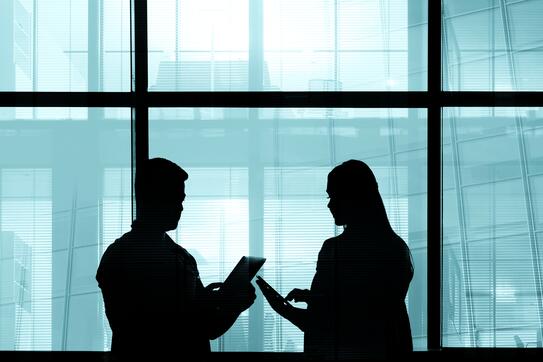 Silhouettes of two business people