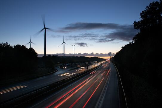 Wind turbines next to an autobahn in Germany