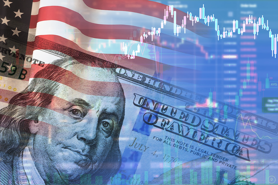 Image of US currency and a stock chart