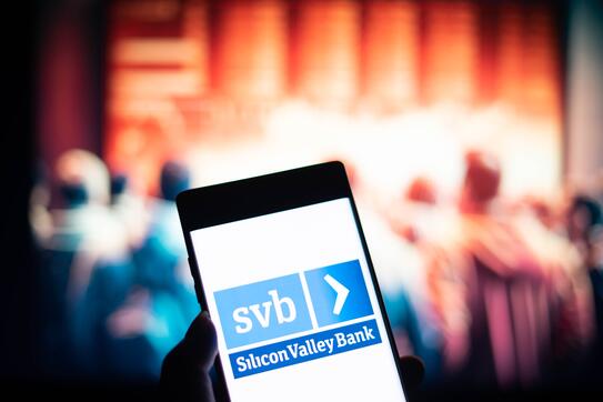 Silicon Valley Bank logo on a phone