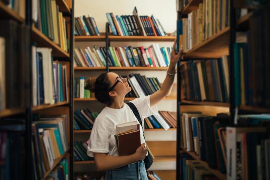 Student in a library