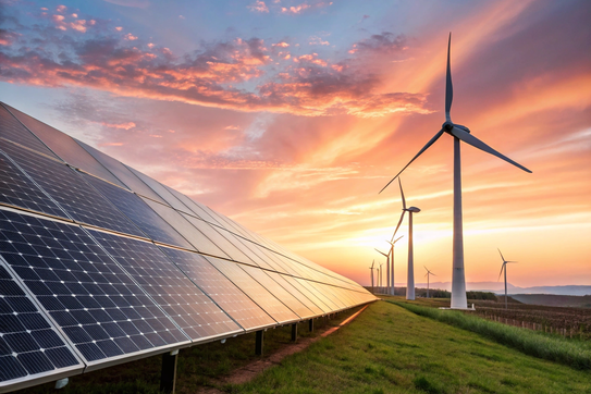 Solar panels and wind turbines