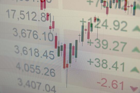 Close-up computer monitor with trading software