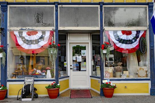 Doors with American flag bunting