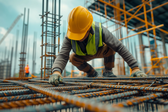 Construction worker using steel
