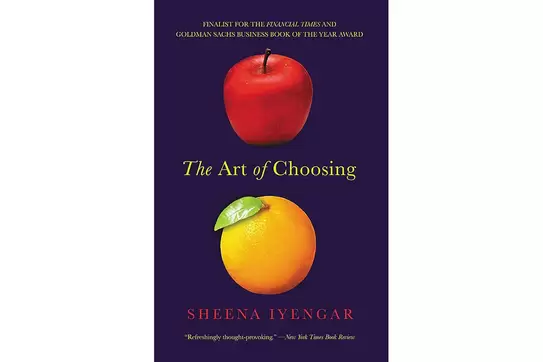 The Art of Choosing book cover depicting a red apple and an orange on a blue background