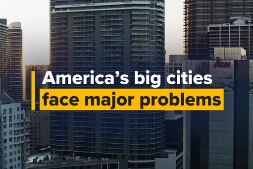 Image of city that says "America's big cities face major problems"