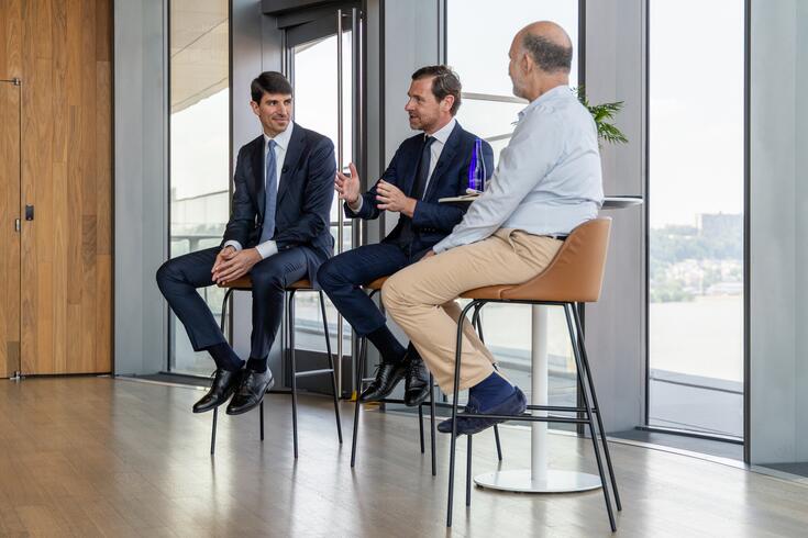 André Villas-Boas ‘23, President of FC Porto, and Michele Montesi ‘23, Chief Strategy Officer of FC Porto, in a conversation moderated by CBS Professor Jonathan Knee