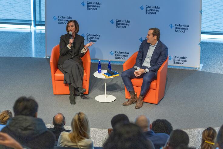 Walmart Chief People Officer Donna Morris, left, with Professor Stephan Meier