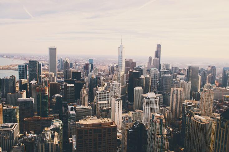 Arial view of Manhattan with the Freedom Tower