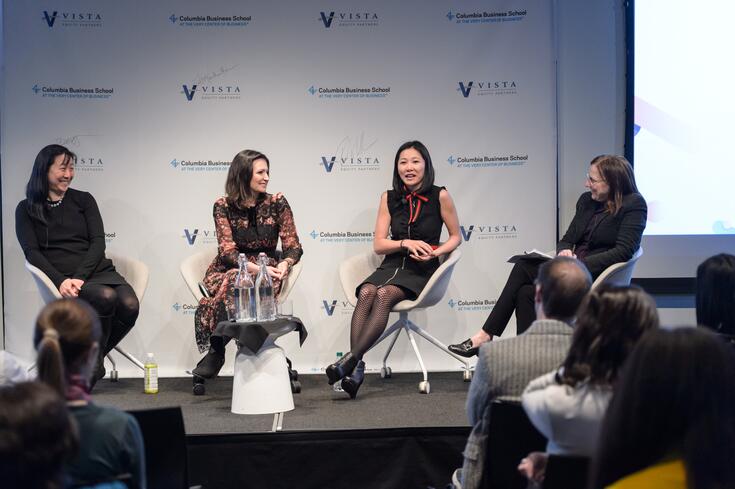 group of speakers on panel for Vista Equity/ CBS women in leadership in tech conference