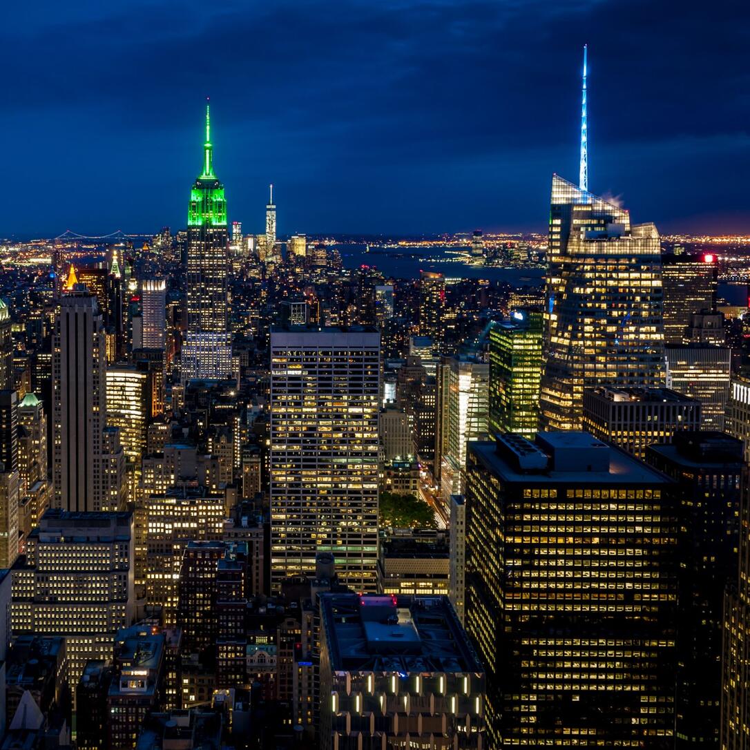 New York City’s Empire State Building glows green to mark Climate Week NYC.